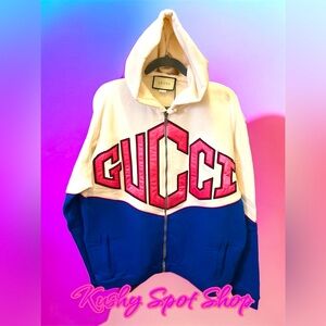 ✨AUTHENTIC NWT GUCCI GAME LOGO ZIP SWEATER HOODIE HEAVY FELTED SZ. L✨⚡️🌈